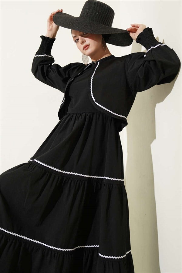 Ribbed Stitch Detail Dress 2 Piece Set Black