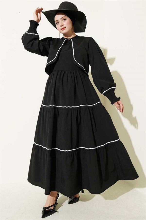 Ribbed Stitch Detail Dress 2 Piece Set Black