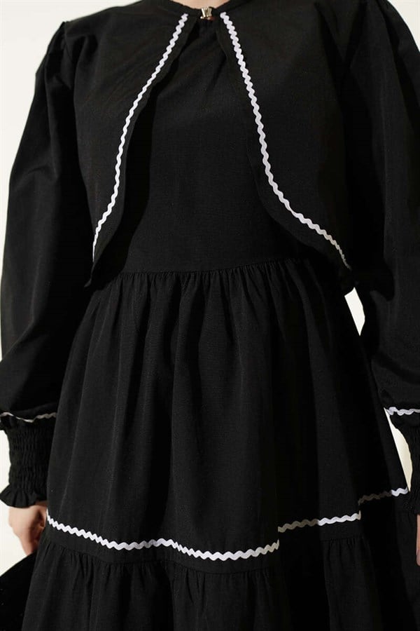 Ribbed Stitch Detail Dress 2 Piece Set Black