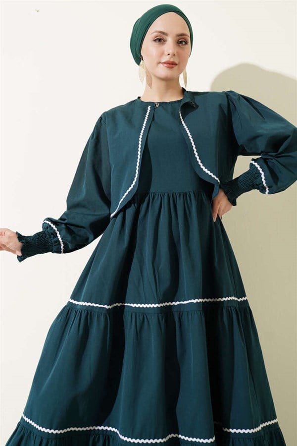 Ribbed Stitch Detail Dress 2 Piece Set Emerald