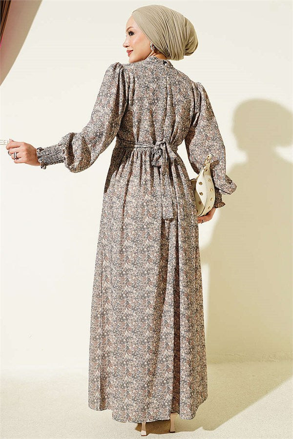 Ribbed Lace Patterned Dress in Light Green