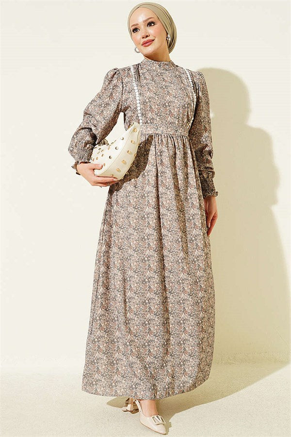 Ribbed Lace Patterned Dress in Light Green