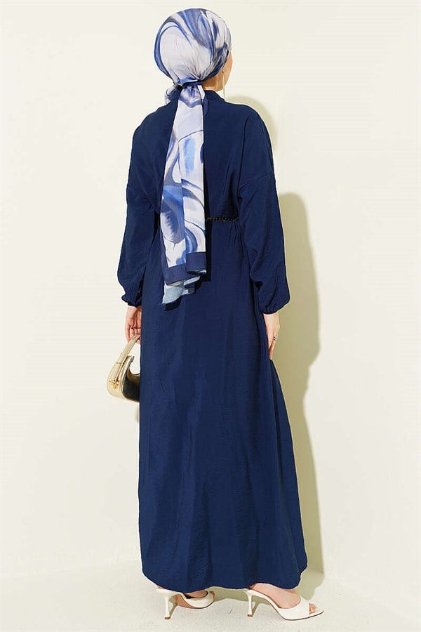 Ribbed Half-Brit Buttoned Dress Navy Blue