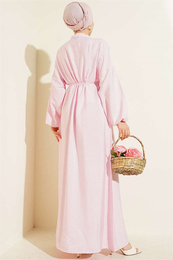 Ribbed Half-Brit Button-Down Dress Pink