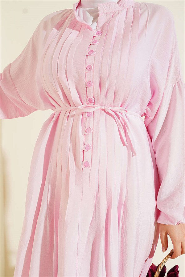 Ribbed Half-Brit Button-Down Dress Pink