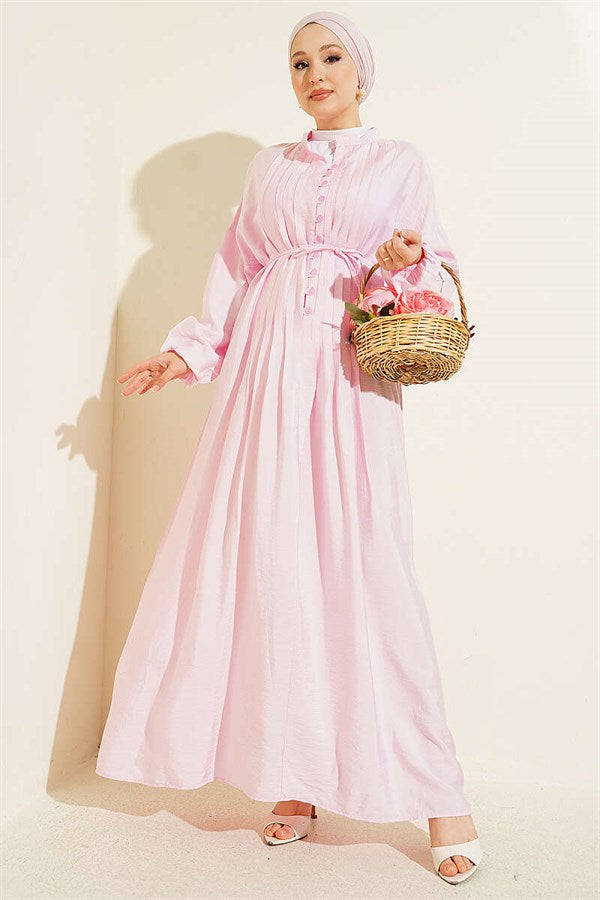 Ribbed Half-Brit Button-Down Dress Pink