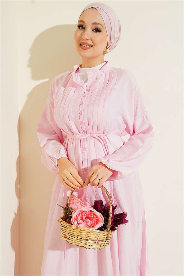 Ribbed Half-Brit Button-Down Dress Pink