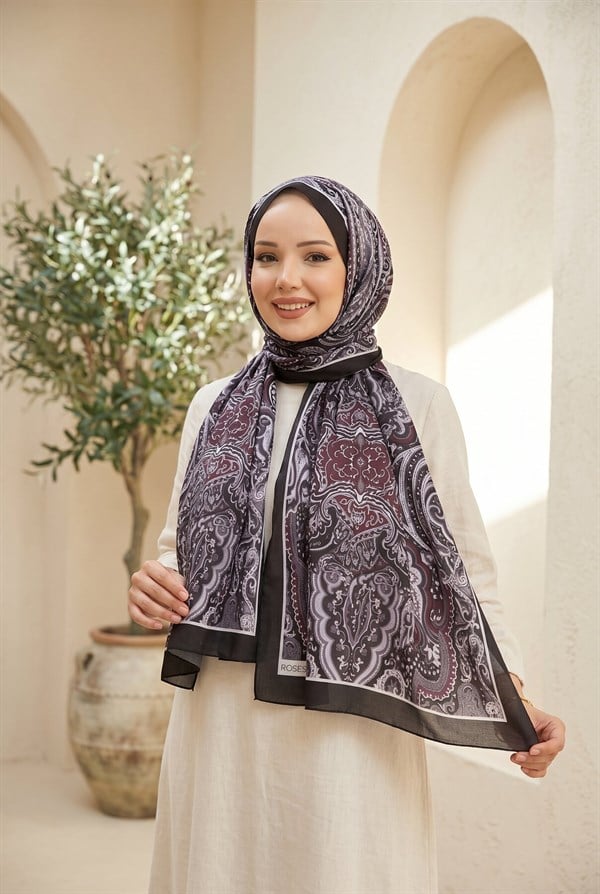 Neva Ethnic Pattern Scarf Series Black
