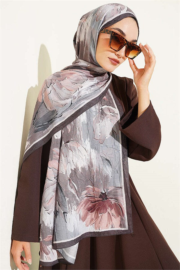 Lotus Patterned Bamboo Kash Shawl Dark Brown
