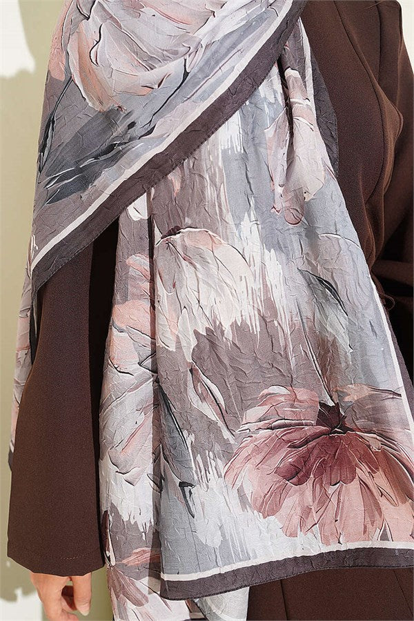 Lotus Patterned Bamboo Kash Shawl Dark Brown