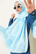 Lotus Patterned Bamboo Crash Scarf Ice Blue