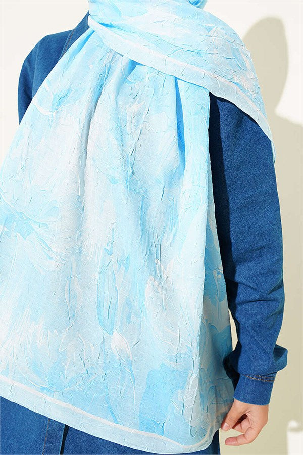 Lotus Patterned Bamboo Crash Scarf Ice Blue
