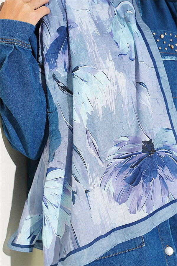 Lotus Patterned Bamboo Kash Shawl Grey