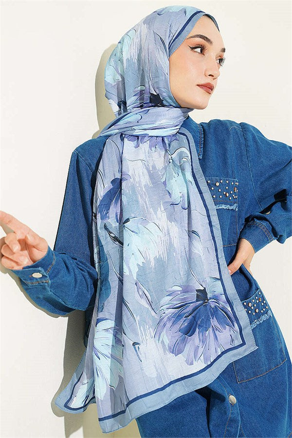 Lotus Patterned Bamboo Kash Shawl Grey