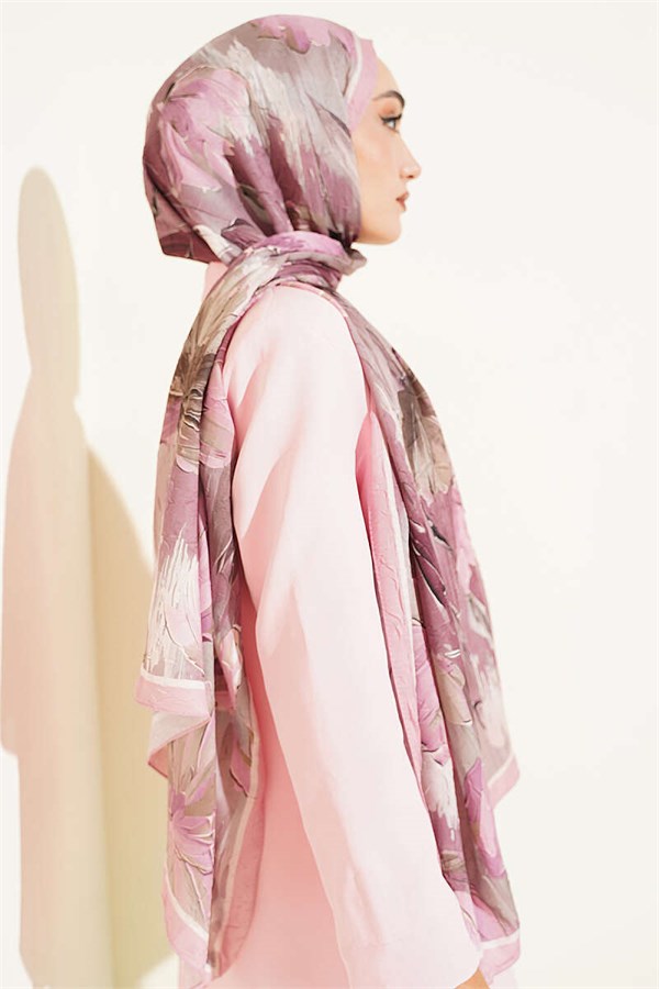 Lotus Patterned Bamboo Kash Scarf, Rose Pink
