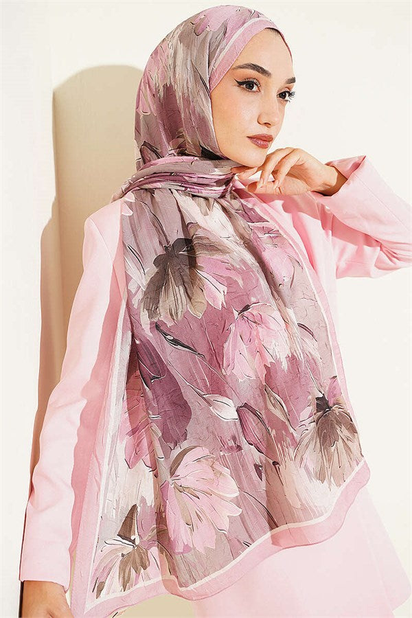 Lotus Patterned Bamboo Kash Scarf, Rose Pink