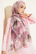 Lotus Patterned Bamboo Kash Scarf, Rose Pink