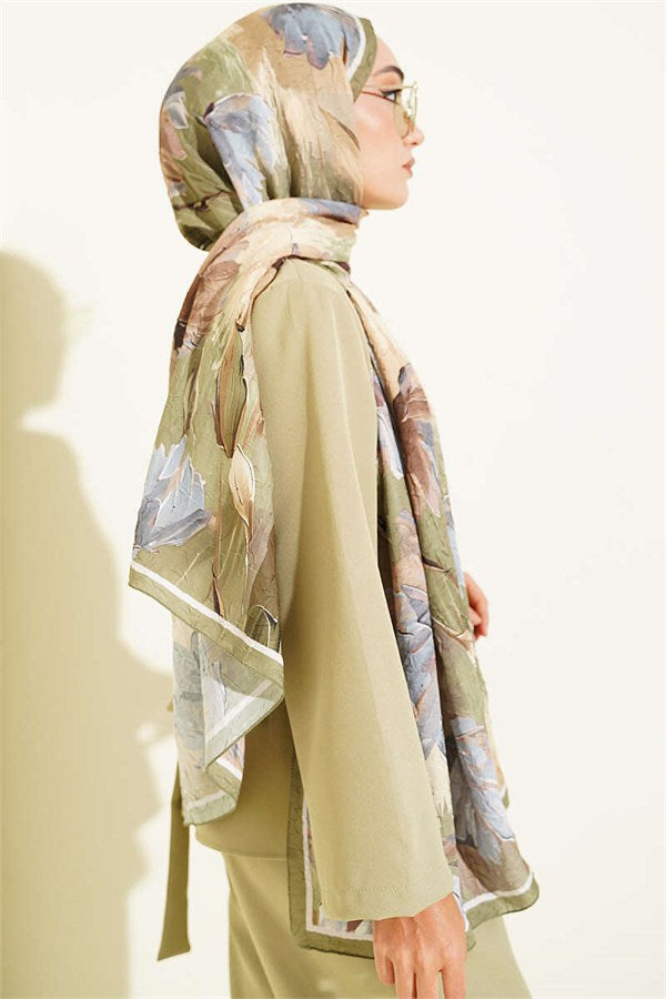 Lotus Patterned Bamboo Kash Shawl Khaki