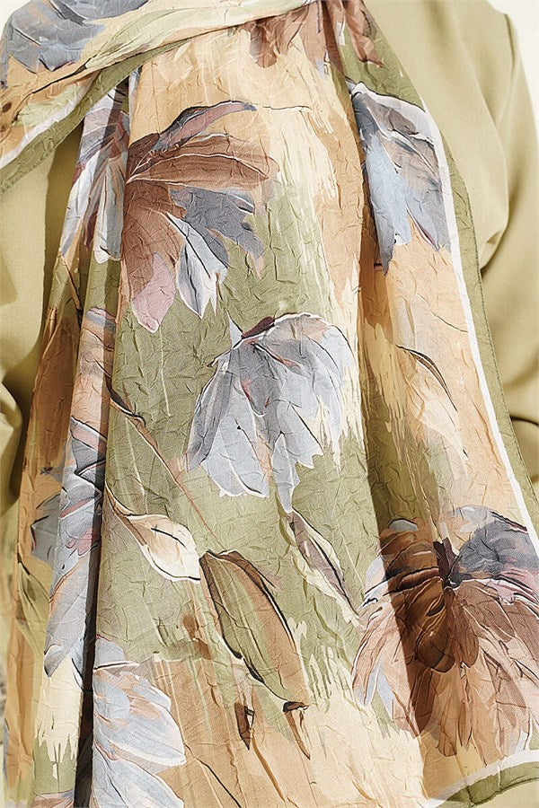 Lotus Patterned Bamboo Kash Shawl Khaki