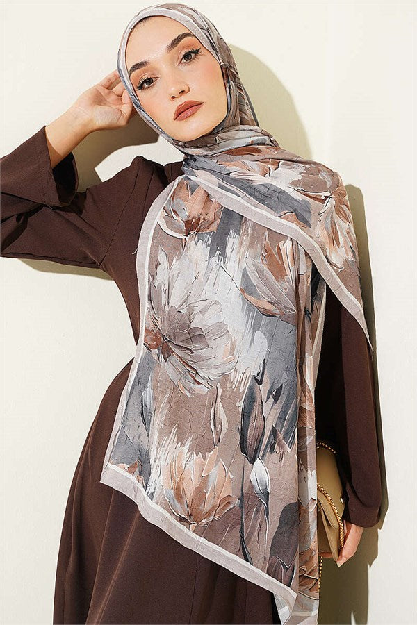 Lotus Patterned Bamboo Crash Shawl, Sand Beige