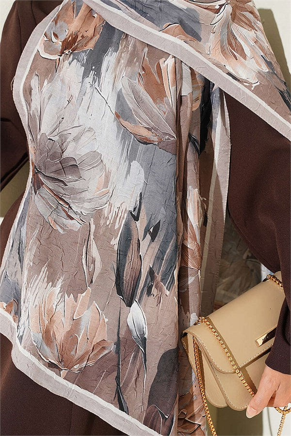 Lotus Patterned Bamboo Crash Shawl, Sand Beige
