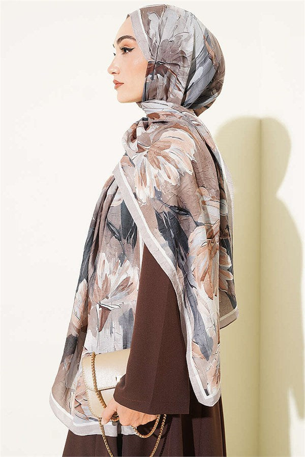 Lotus Patterned Bamboo Crash Shawl, Sand Beige
