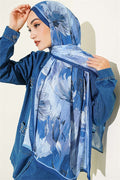 Lotus Patterned Bamboo Scarf Navy Blue