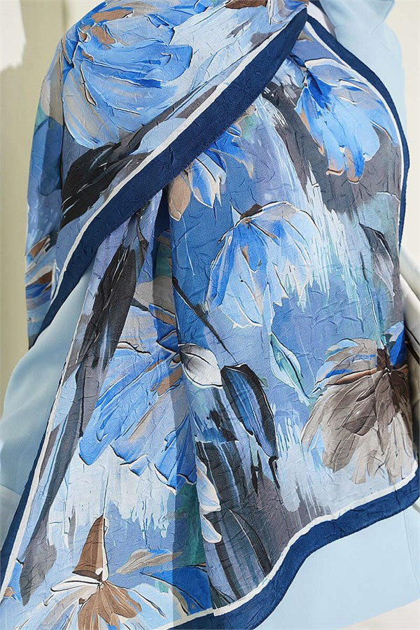 Lotus Patterned Bamboo Scarf Navy Blue