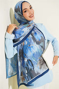 Lotus Patterned Bamboo Scarf Navy Blue