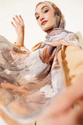 Lotus Patterned Bamboo Crush Shawl Latte