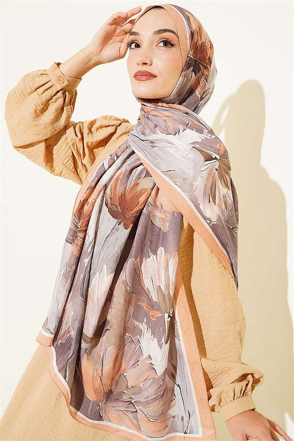 Lotus Patterned Bamboo Crush Shawl Latte