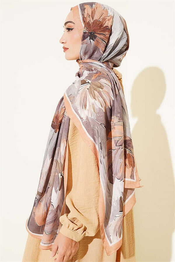 Lotus Patterned Bamboo Crush Shawl Latte