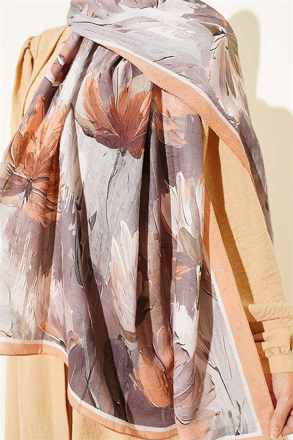Lotus Patterned Bamboo Crush Shawl Latte