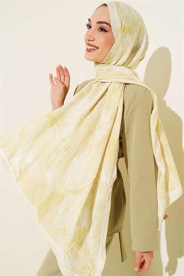 Lotus Patterned Bamboo Crush Scarf Lime