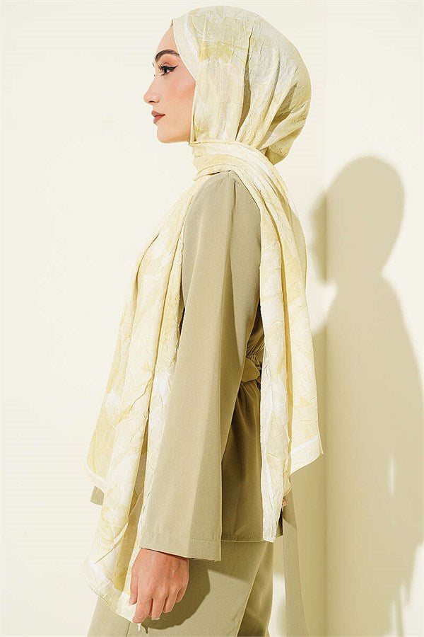 Lotus Patterned Bamboo Crush Scarf Lime