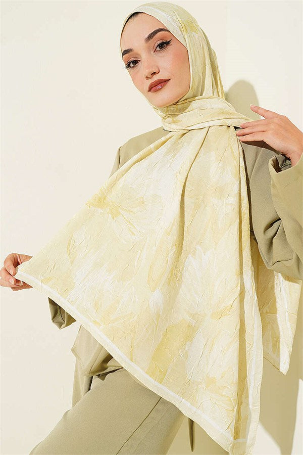 Lotus Patterned Bamboo Crush Scarf Lime