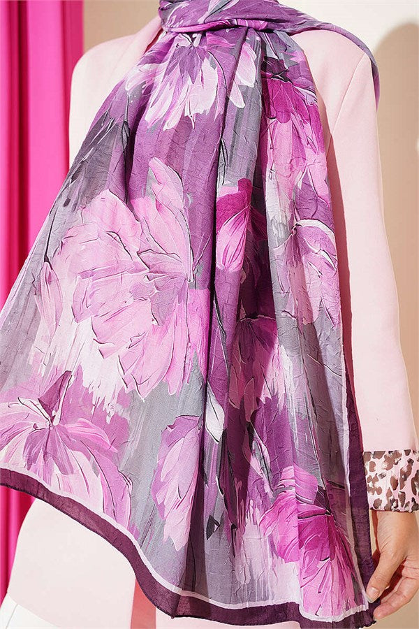 Lotus Patterned Bamboo Kash Shawl, Plum