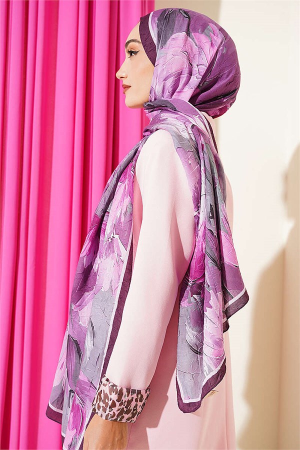 Lotus Patterned Bamboo Kash Shawl, Plum