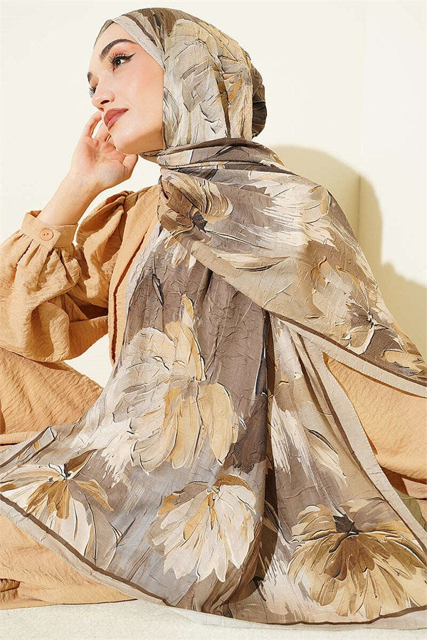 Lotus Patterned Bamboo Kash Shawl, Dark Green