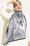 Lotus Patterned Bamboo Kash Scarf Black