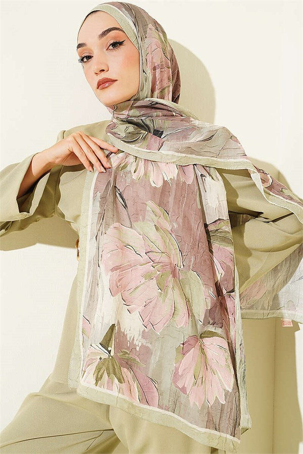 Lotus Patterned Bamboo Crash Scarf, Aqua Green