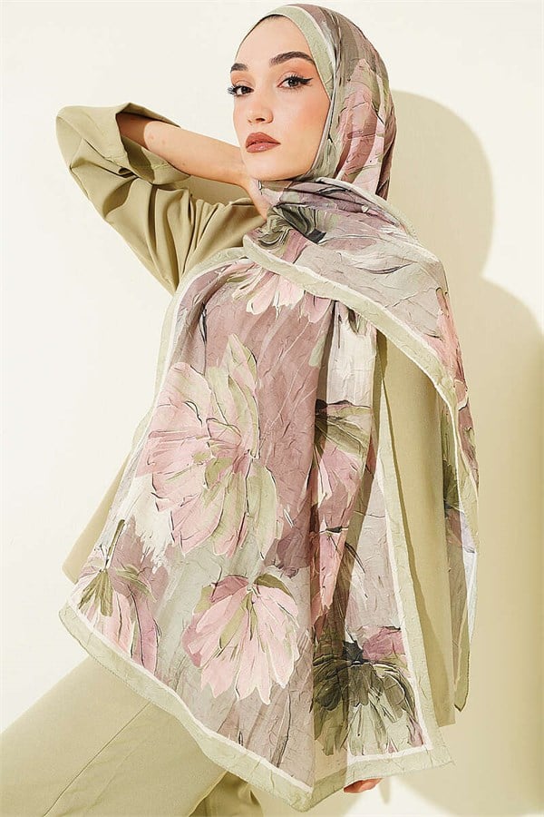 Lotus Patterned Bamboo Crash Scarf, Aqua Green