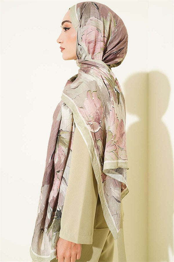 Lotus Patterned Bamboo Crash Scarf, Aqua Green