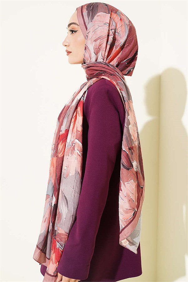Lotus Patterned Bamboo Kash Shawl, Mink Brown
