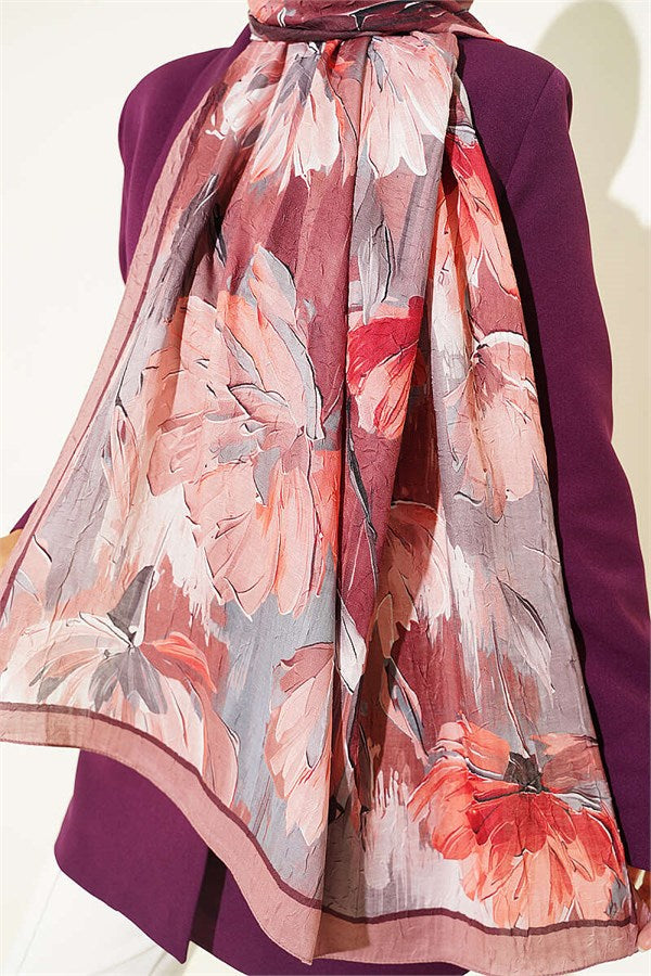 Lotus Patterned Bamboo Kash Shawl, Mink Brown