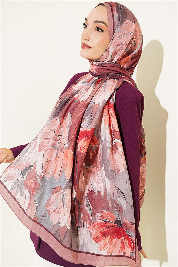 Lotus Patterned Bamboo Kash Shawl, Mink Brown