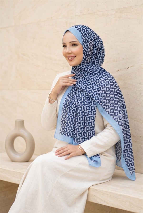 Nora Patterned Scarf Series Baby Blue