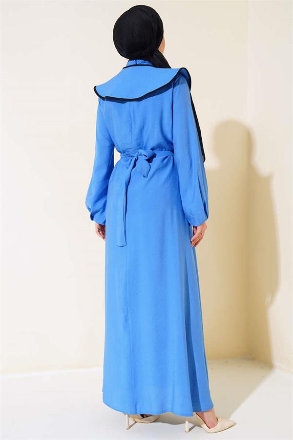 Nostalgic Collar Belted Dress Blue
