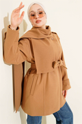 Shoulder Epaulette Scarfed Cashmere Coat Latte