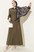 Khaki Skirt Suit with Shoulder Epaulets and Waist Darts